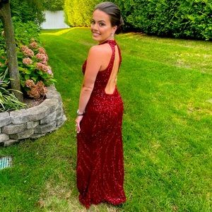 Mac Duggal Embellished Halter Column Gown